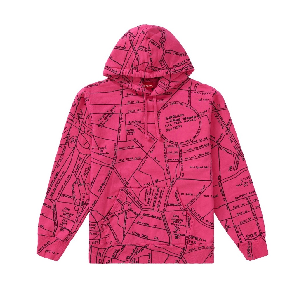 NWT Supreme Gonz Embroidered Map Hooded Sweatshirt Magenta